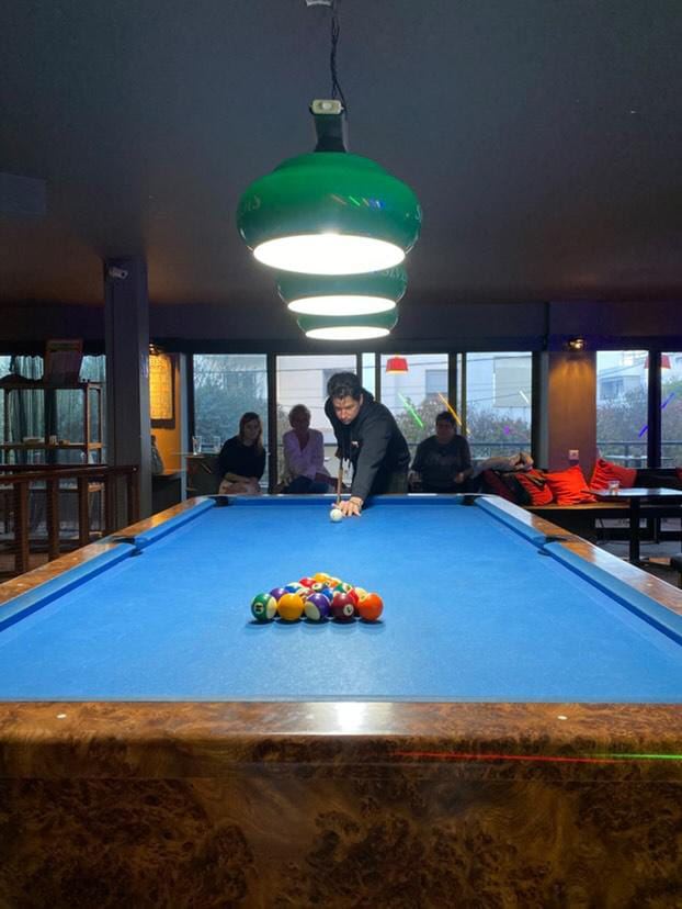 The pool table upstairs at Cozy